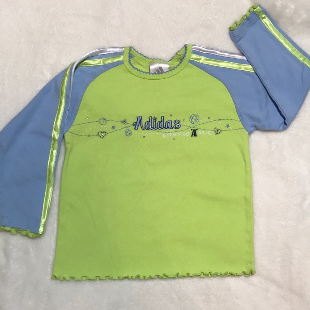 Adidas Long Sleeve Top Green and Blue Girls size 4